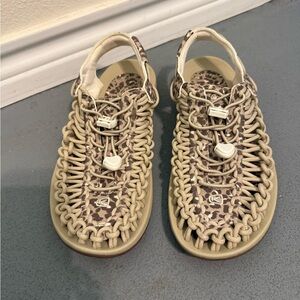 Keen Cream and Brown Sandals with Woven Design